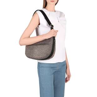 Borbonese Luna Small con taschino in Nylon Riciclato OP Naturale/Nero 934107I15X11 2