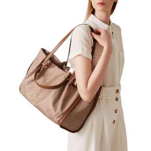 Borbonese Shopper New Orbit Large Beige/Marrone 924177AH1994 2