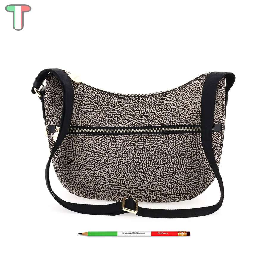 Borbonese Luna Small con taschino in Nylon Riciclato OP Naturale/Nero 934107I15X11