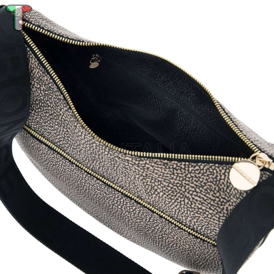 Borbonese Luna Small con taschino in Nylon Riciclato OP Naturale/Nero 934107I15X11