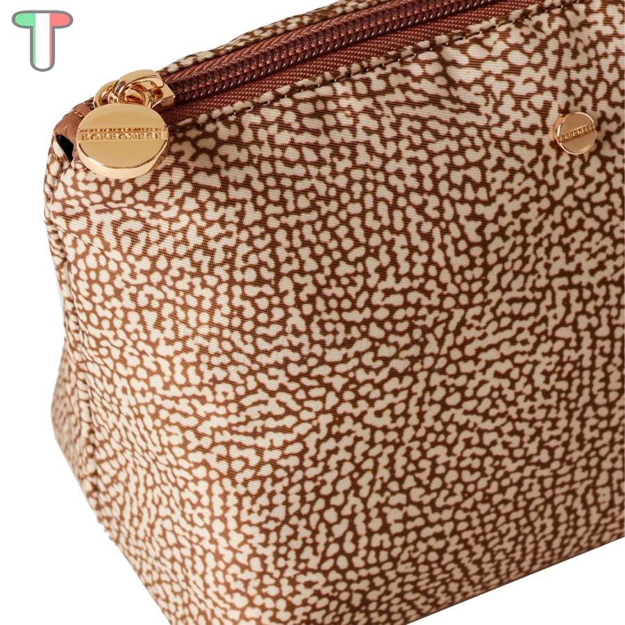 Borbonese Medium Beauty Case made of Recycled Nylon Beige/Marrone 932029I15994