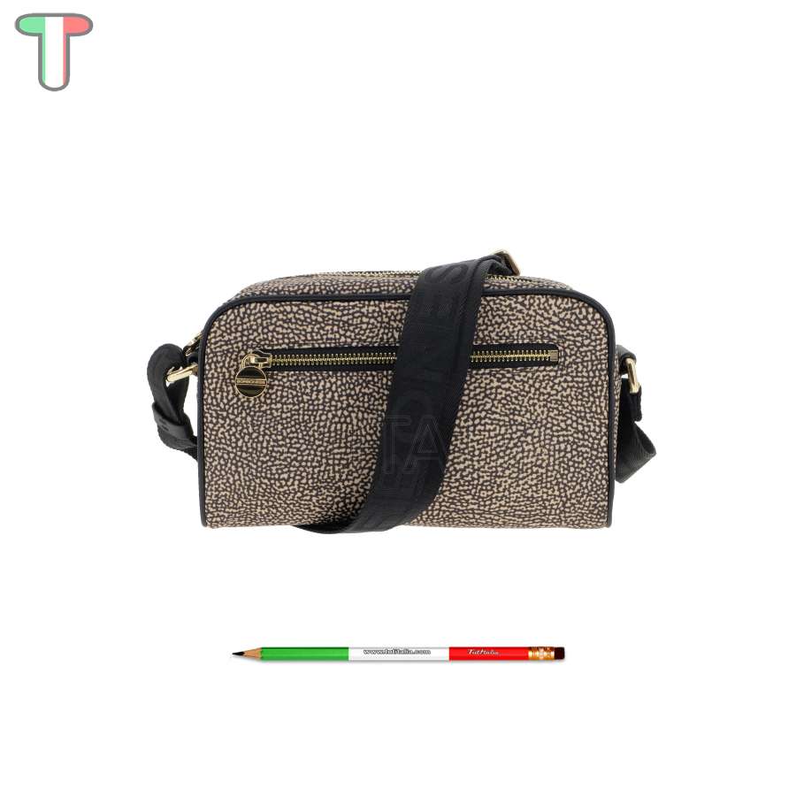 Borbonese Borsa Tracolla Small di Nylon Riciclato OP Naturale/Nero 934115I15 X11