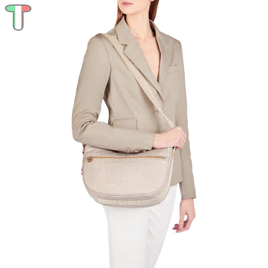 Borbonese Luna Small con taschino in Nylon Riciclato Sabbia 934107I15C75