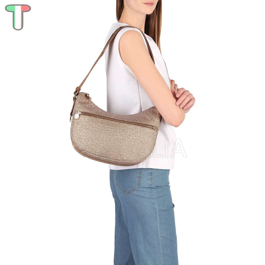 Borbonese Luna Small con taschino in Nylon Riciclato Beige/Marrone 934107I15994