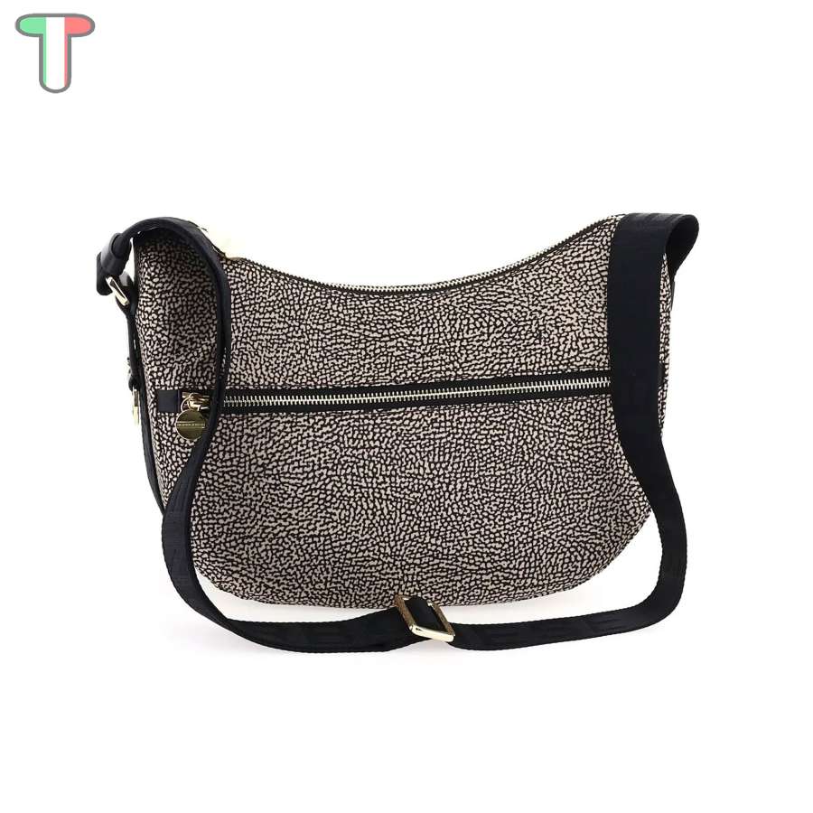 Borbonese Luna Small con taschino in Nylon Riciclato OP Naturale/Nero 934107I15X11