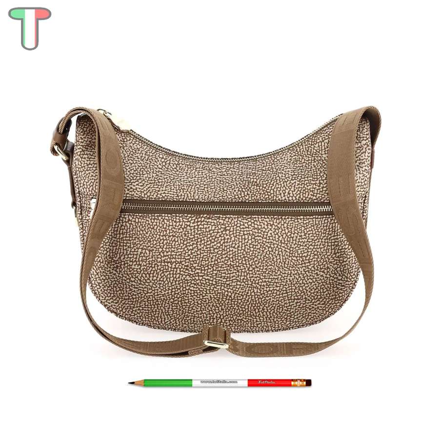 Borbonese Luna Small con taschino in Nylon Riciclato Beige/Marrone 934107I15994