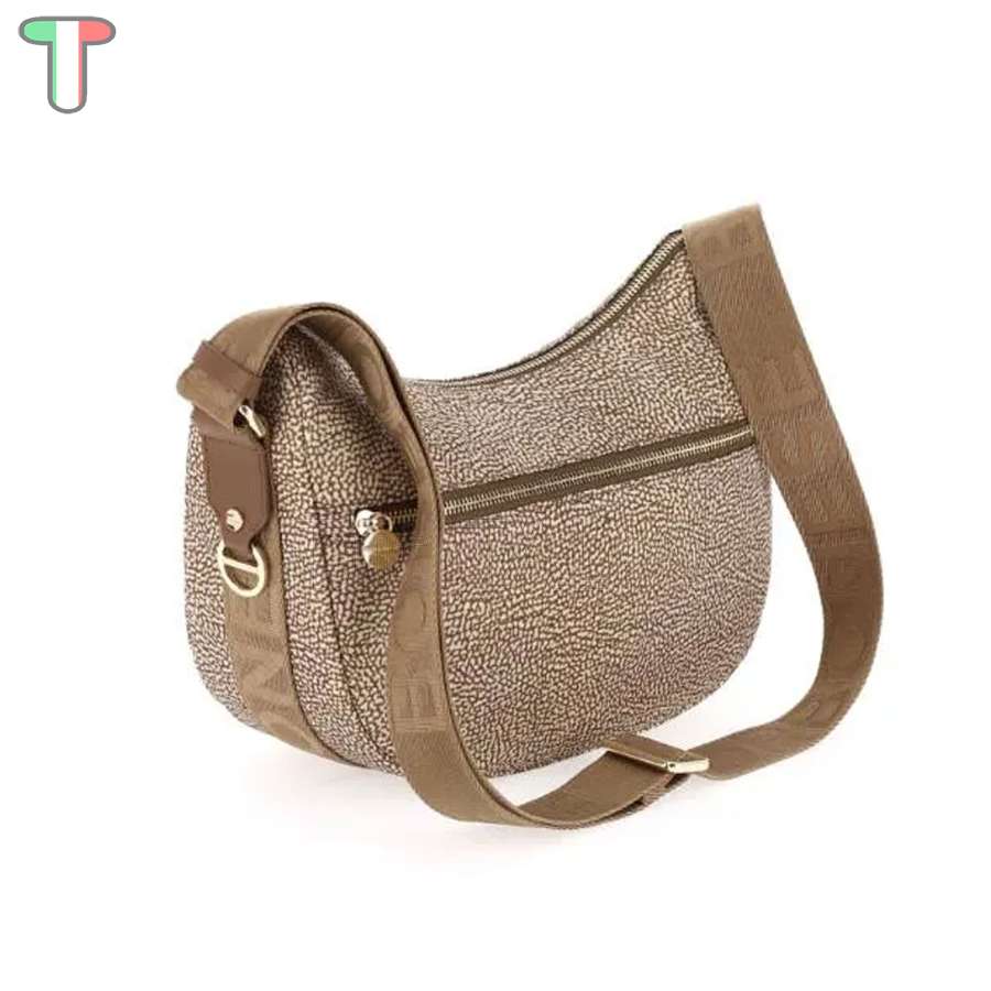 Borbonese Luna Small con taschino in Nylon Riciclato Beige/Marrone 934107I15994