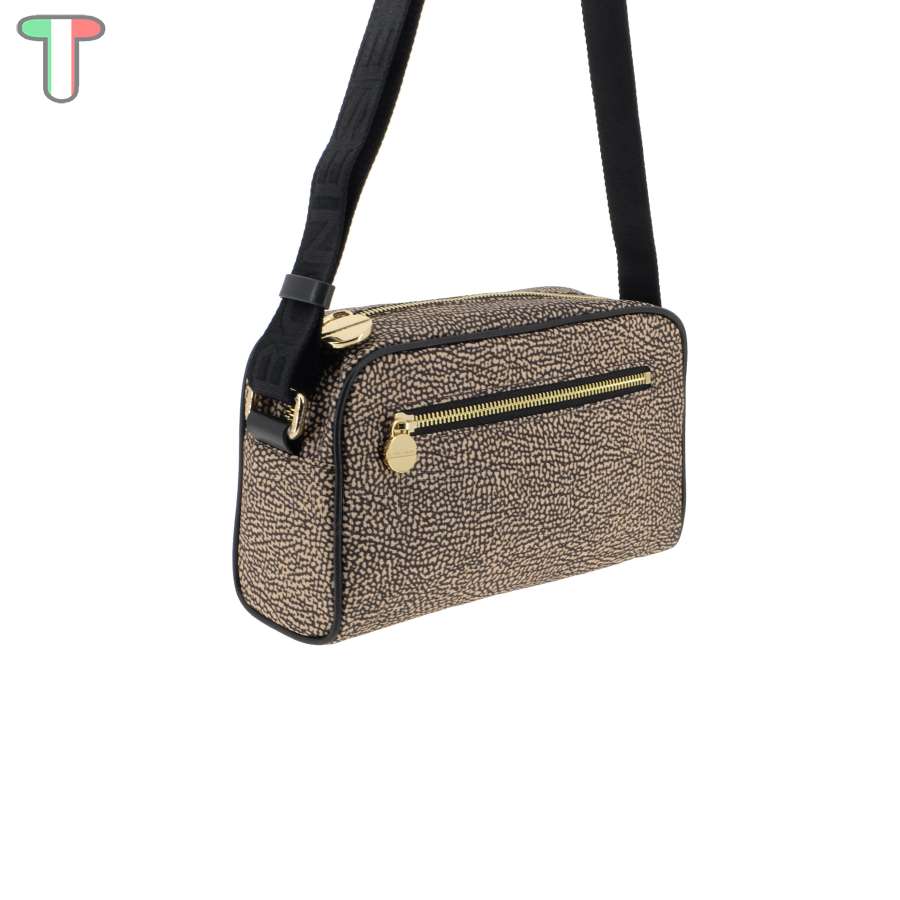 Borbonese Borsa Tracolla Small di Nylon Riciclato OP Naturale/Nero 934115I15 X11